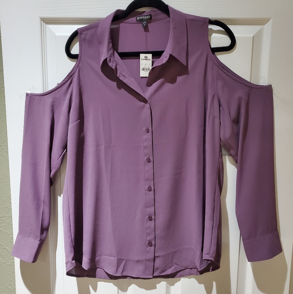 NWT Express Button Down Cold Shoulder Long Sleeve Blouse